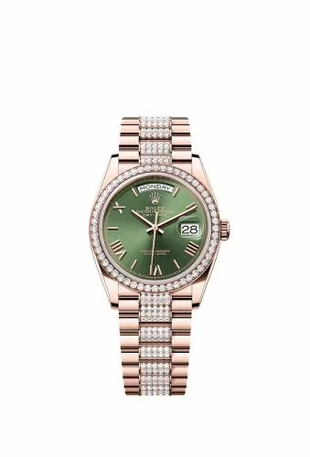 Rolex Day-Date 36 Everose Gold - Diamond / Green - Roman / President - Diamond 128345RBR-0086 (m128345rbr-0086)
